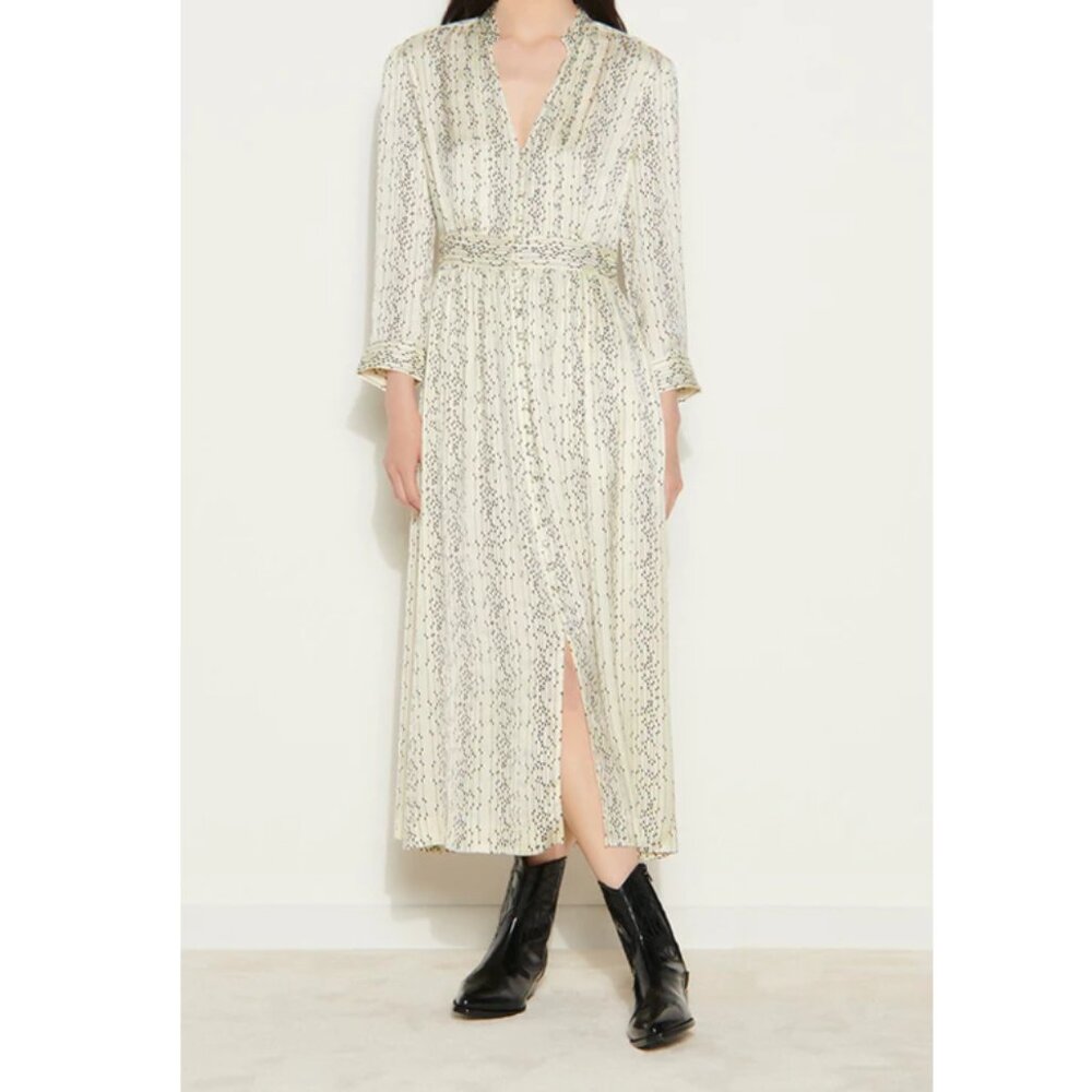 Elegant Cream Patterned Maxi Dress